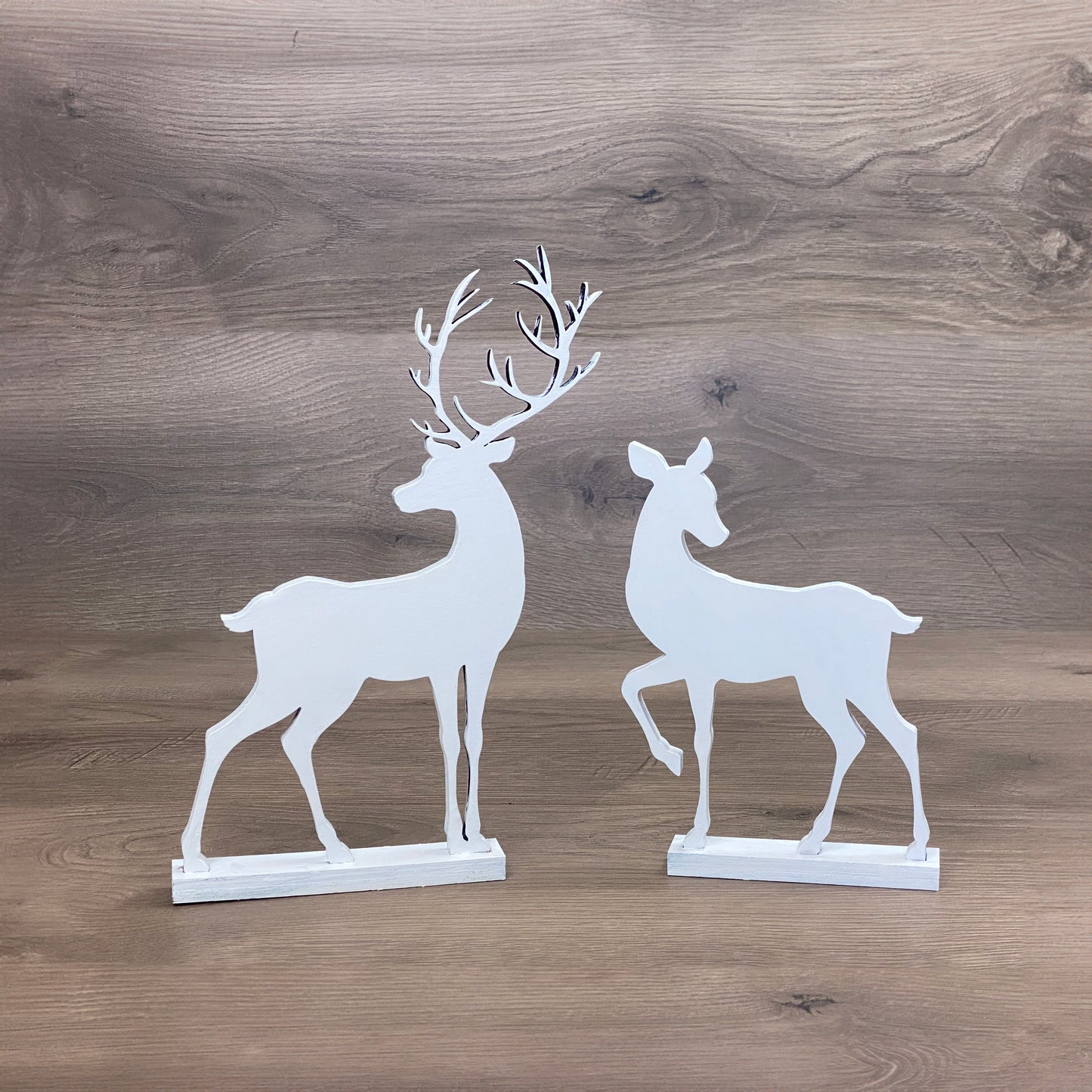 Wooden Reindeer Decor, Christmas Buck and Doe tabletop decor, White wood deer Christmas centerpiece decor, Winter season holiday decoration