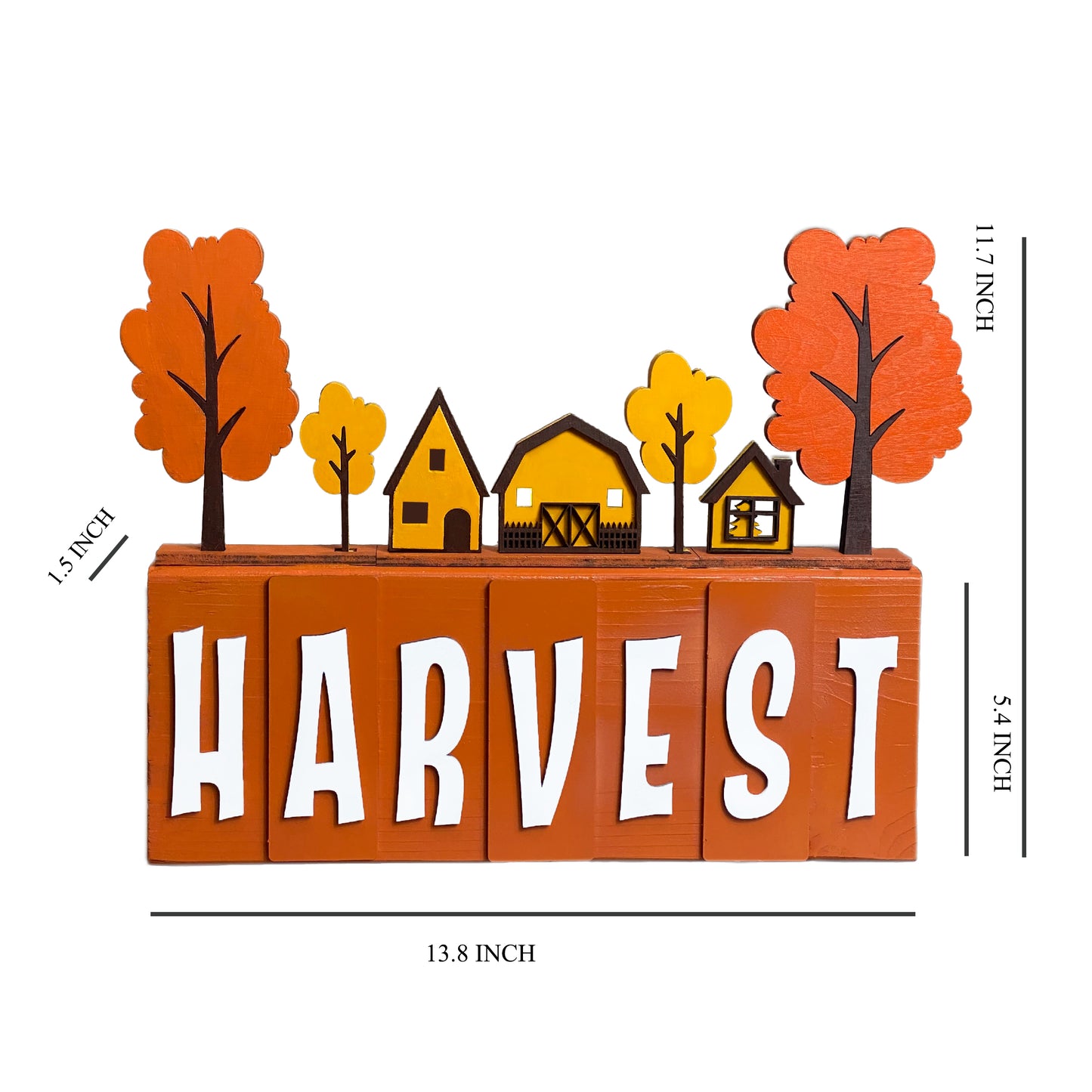 Wooden Fall Harvest Farmhouse and Tree Tabletop Decor. Wood Autumn Thanksgiving Halloween decoration, HARVEST Sign shelf sitter decor.