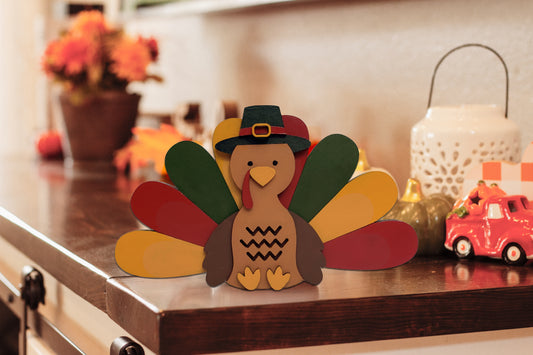 Thanksgiving 3D Layered Wood Turkey Shelf Sitter, Hand Painted Fall Home Decor, Thanksgiving Gifts, Thanksgiving Decor, Thankful gift