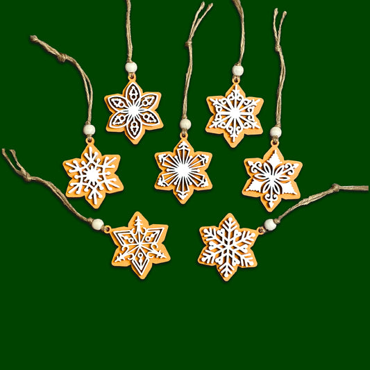 Gingerbread Snowflake Ornament Set, Layered Wooden Colorful Snowflake Christmas tree decor，Winter season Christmas Holiday gift