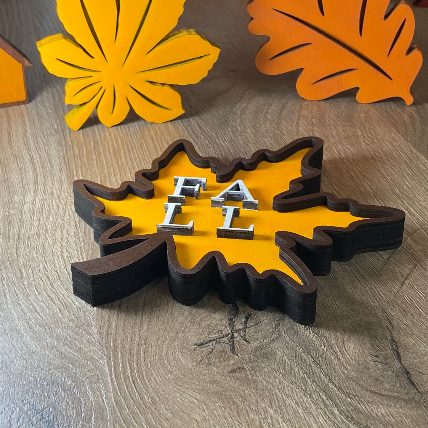 Wooden Fall Leaves Acorn Tiered Tray Decor,Autumn Halloween Thanksgiving wood maple acorn Shelf Sitter, Fall wood Letter home tabletop decor