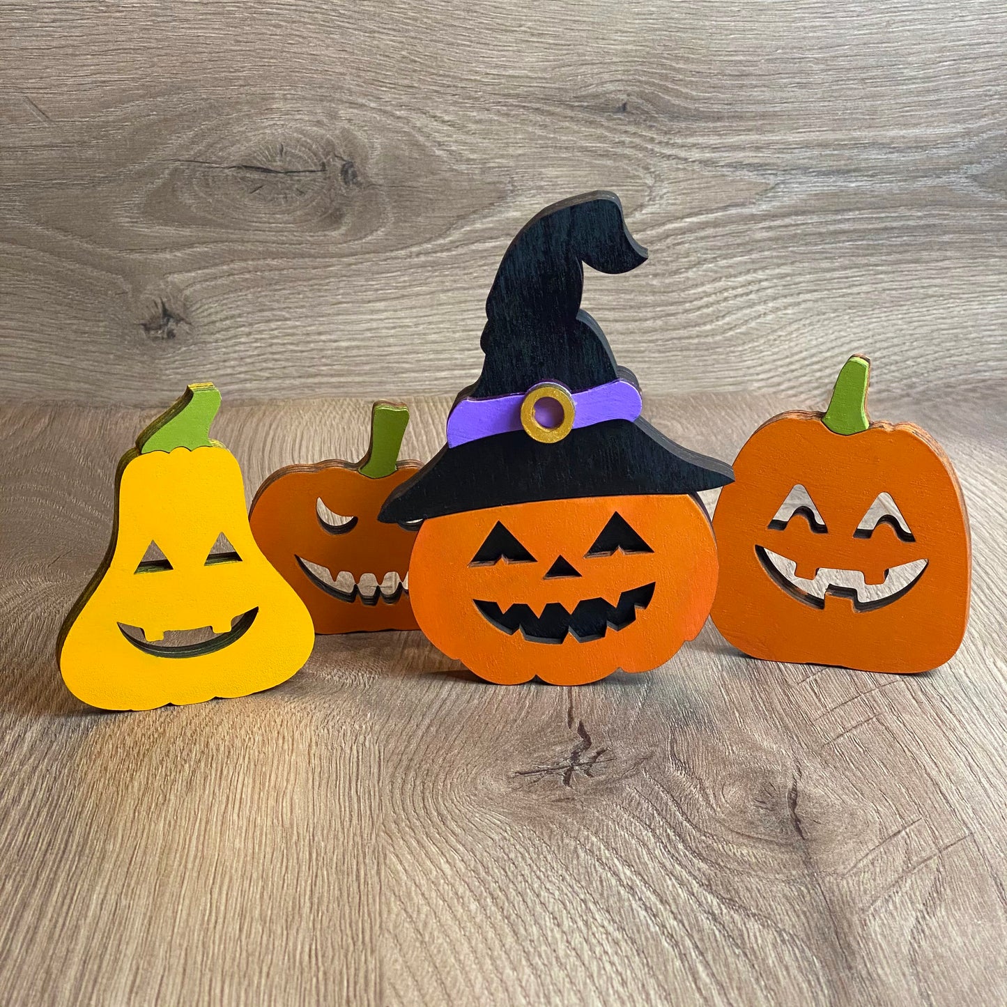 Wooden Halloween Pumpkin Family Tiered Tray Decor,Autumn Fall Thanksgiving wood Shelf Sitter, Witch hat pumpkin home tabletop decor