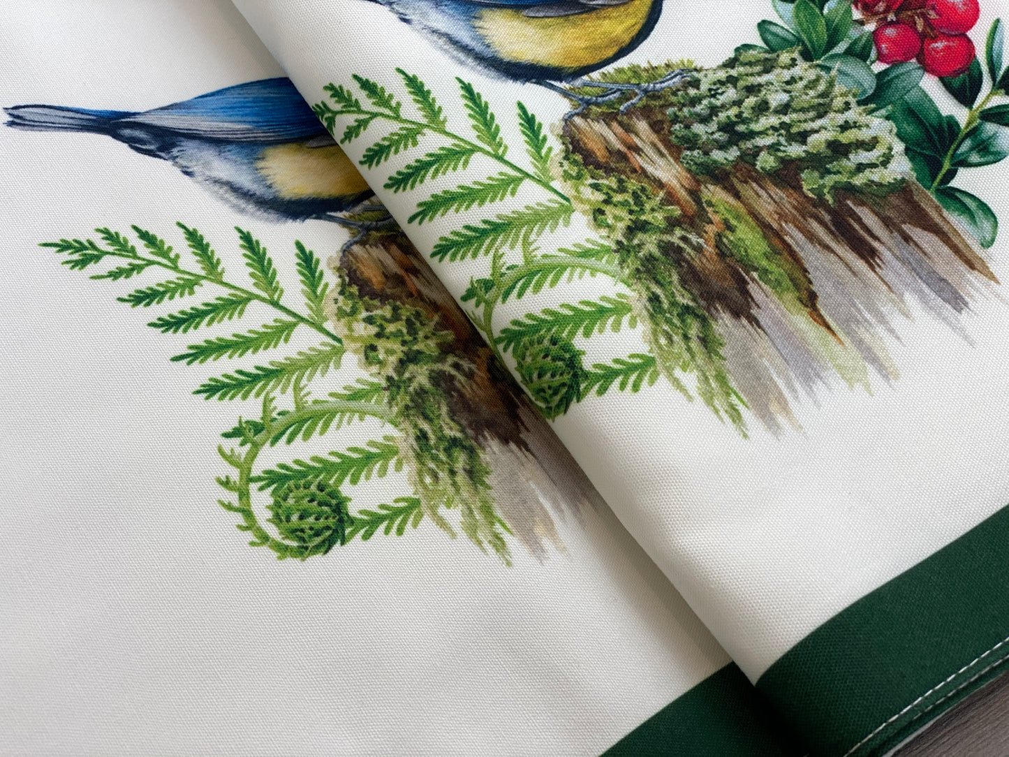 Set of 4 Forest nature placemat, bird on the mossy stump, Forest rustic wildlife pattern, Machine washable Placemat